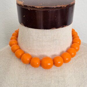 Vintage Orange Plastic Gumball Graduated Bead Necklace